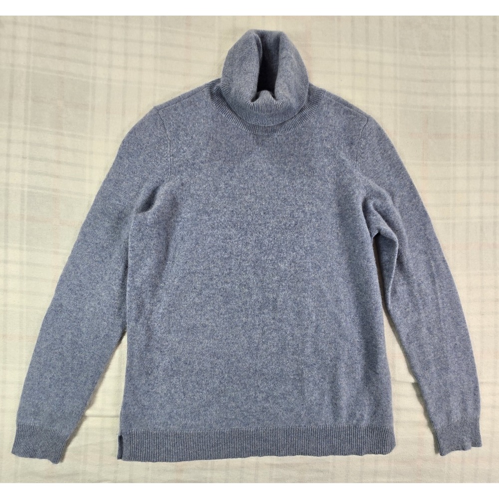 Belle France 2 Ply 100% Cashmere Sweater Preppy Classic Turtleneck Womens Blue M